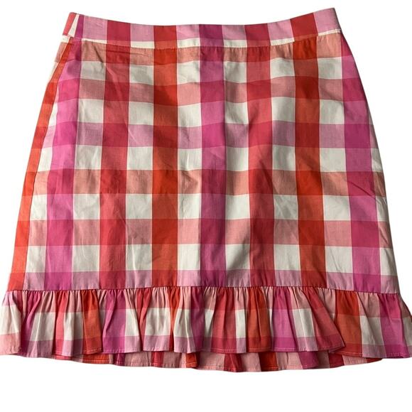 J. Crew Factory Printed Ruffle Mini Skirt in Cotton Poplin Pink Size 63 - Picture 2 of 9